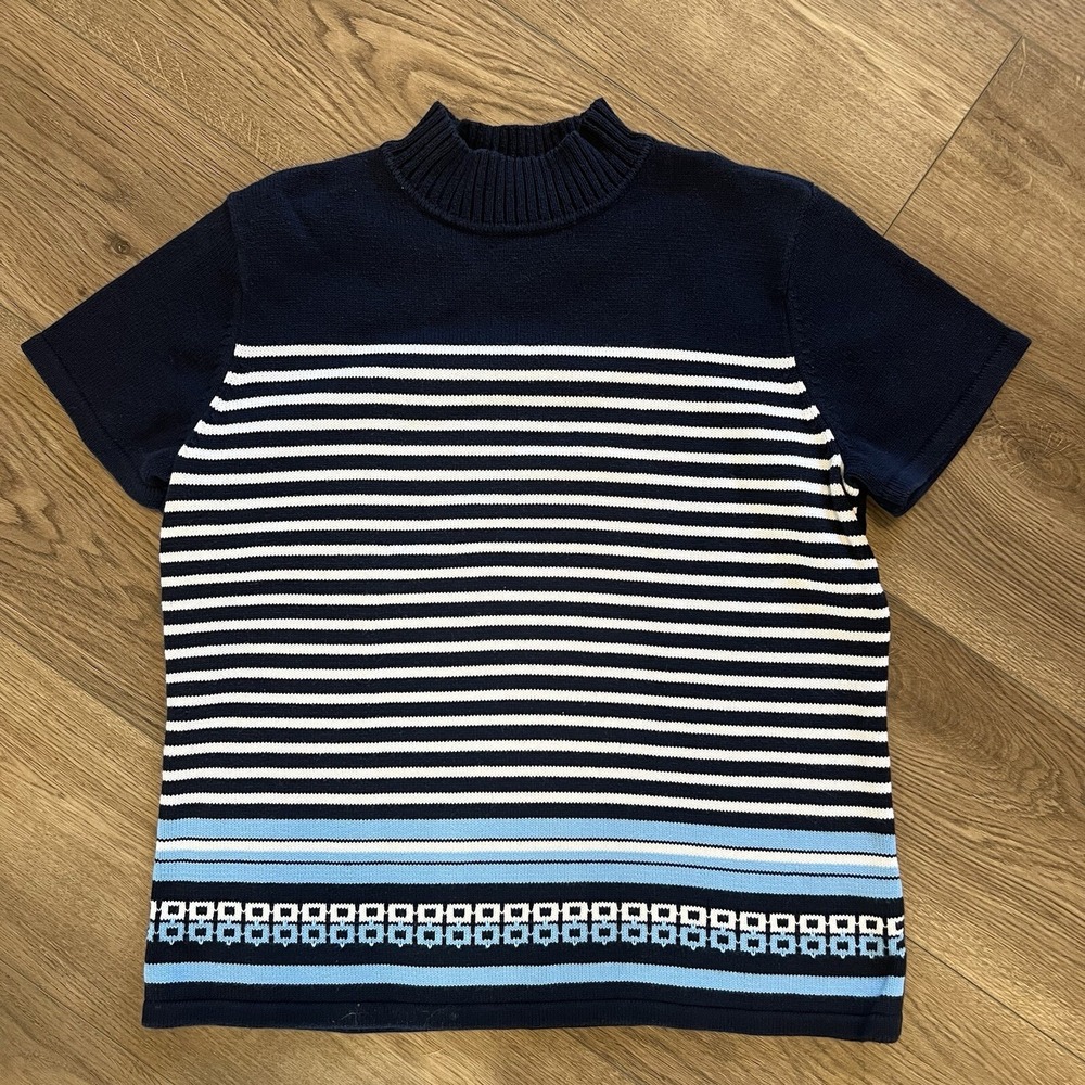 Vintage Liz Claiborne Classic City Rib Mock Neck Sweater Top - Blue Womens large